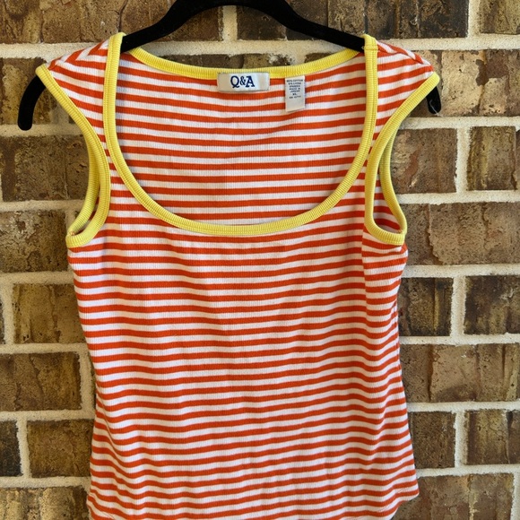 Q&A Orange and White Striped Tank Top with Yellow Trim - Picture 1 of 7